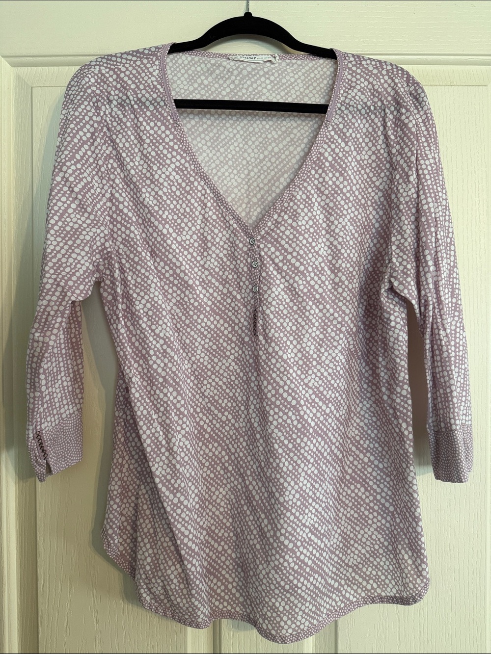 Soft Mauve Printed V-Neck 100% Cotton Tunic with Button Detail